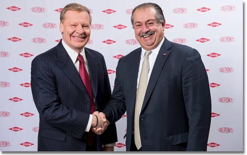 Edward D. Breen, chairman and chief executive officer of DuPont, pictured with Andrew N. Liveris, Dow's chairman and chief executive officer