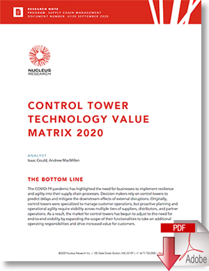 Download: Nucleus Research’s Control Tower Value Matrix For 2020