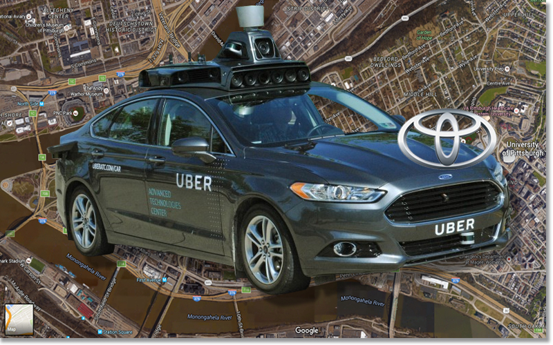 An Uber-owned Ford Fusion drives itself around downtown Pittsburgh