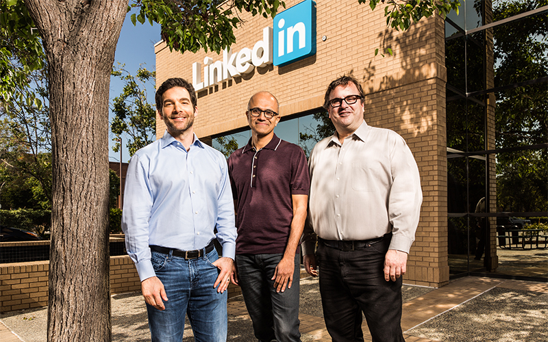 Jeff Weiner, CEO of LinkedIn, Satya Nadella, CEO of Microsoft. Reid Hoffman, chairman of the board, co-founder and controlling shareholder of LinkedIn.