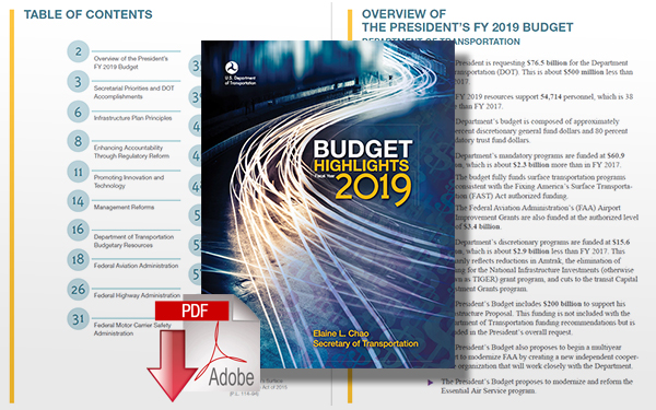 Download U.S. Department of Transportation 2019 Budget Highlights